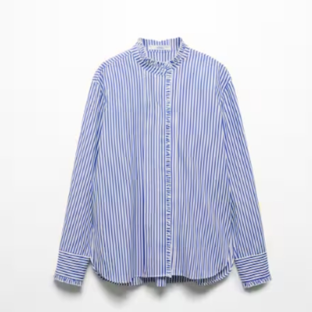 Mango Shirt with Frilly Trim blue stripes